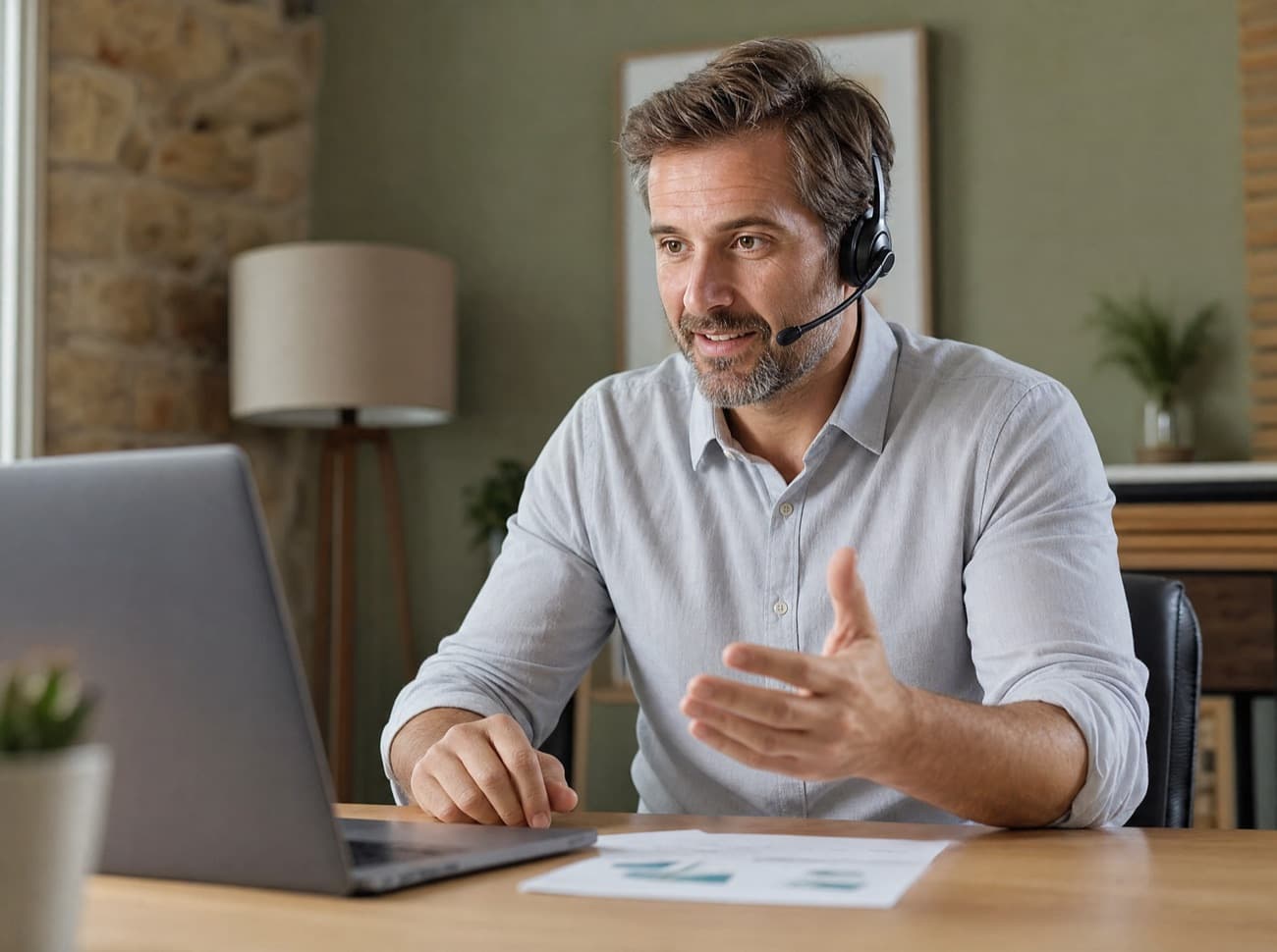 A processor mid conversation with a borrower on a headset call
