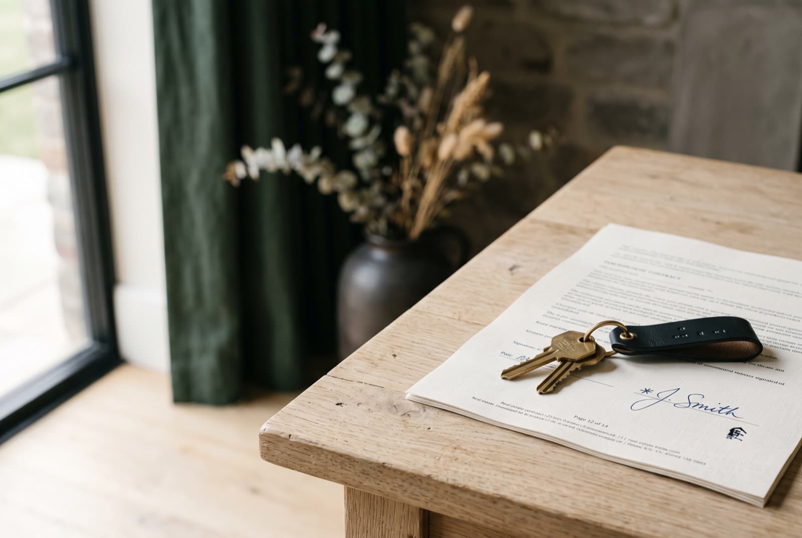 House keys resting on a signed closing document